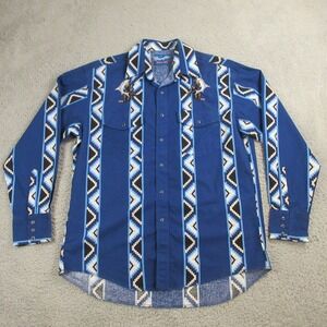 VTG Wrangler Mens Western Aztec Shirt size L‎ Embroidered Shark King Kong Gaucho
